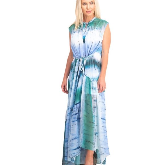 Mango Dresses & Skirts - Mango Blue & Green Tie Dye Asymmetrical Dress M